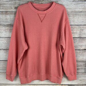Aerie The Sweat Waffle Knit Crew Neck Sweatshirt Pink Women's M